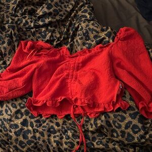 Red Off-Shoulder Ruffle Top